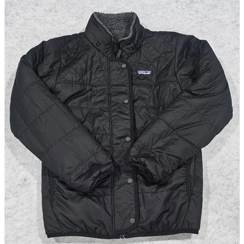 Patagonia Kids Puffer Jacket, Reversable, Dream Song, Black/Gray, Size Kids L
